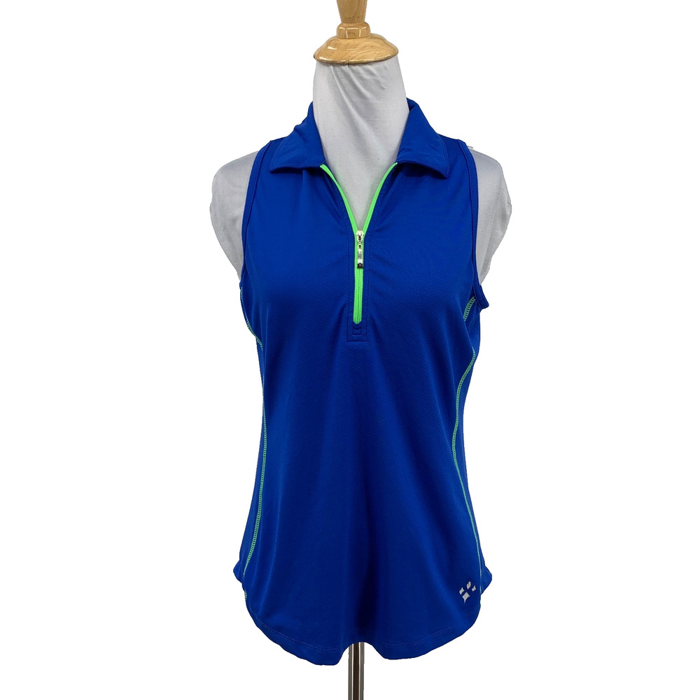 Jofit Top Womens Small Surf Lime Sleeveless Half Zip Performance Polo Collar